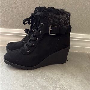 Torrid Black Lace-Up Wedge Boots